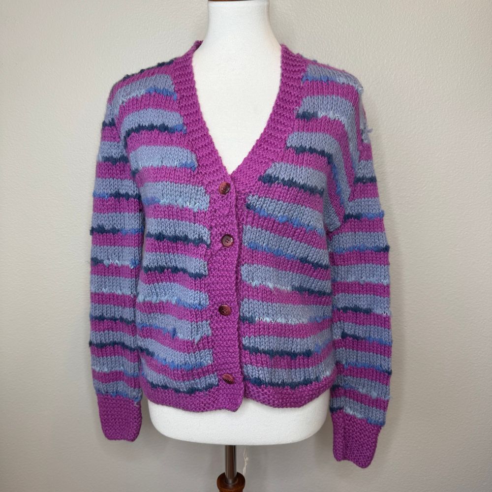 CANDIDA BING Hand Knit Cardigan Sweater MED Florence Italy Knubby Wool Knit